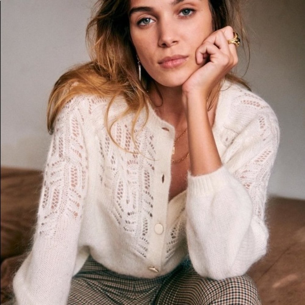 Sézane Tonio Jumper Ecru Mohair Sweater Cardigan